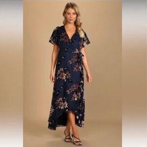 Lulus blue velvet wrap dress